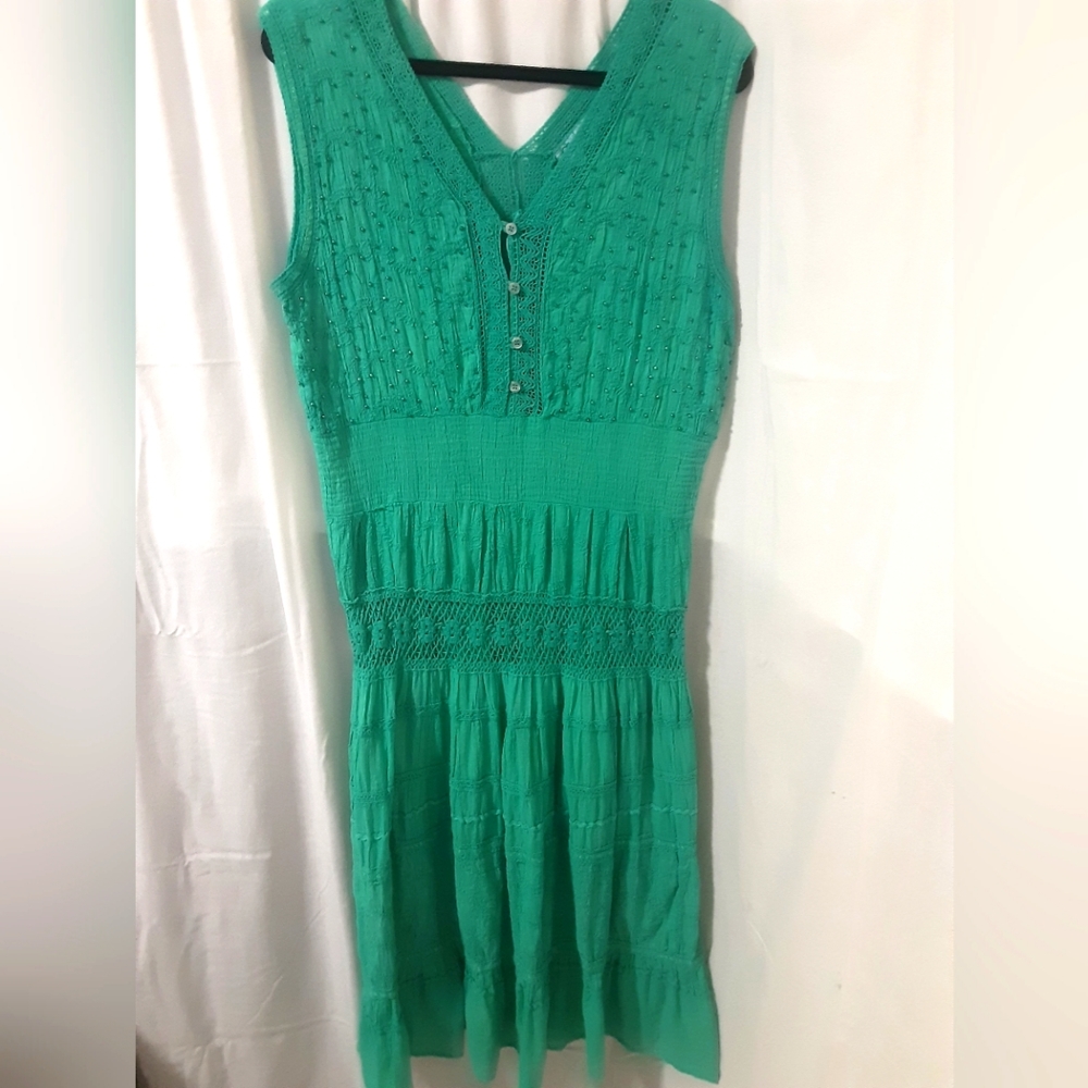 Gauzy, lace and bead embroidery dress.